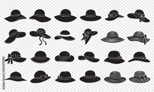 Women’s Hat Silhouette Vector Set with Elegant Summer and Fashion Styles Isolated on Transparent Background