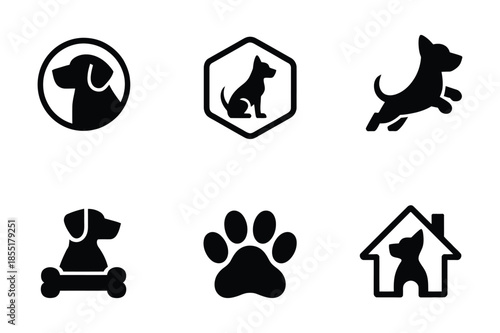 Dog and pet care minimalist silhouette icon set