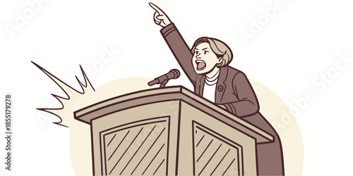 Powerful Female Speaker at Podium Illustration