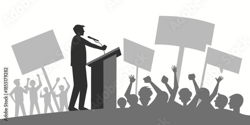 Speaker Addressing Protesting Crowd with Blank Signs