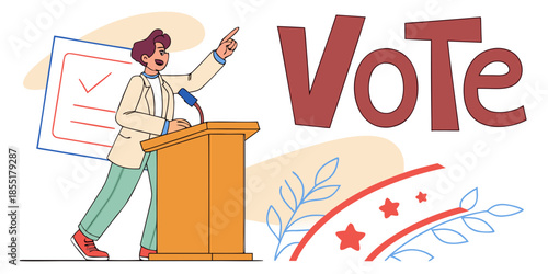 Vote Now: Speaker at Podium Advocating Civic Duty