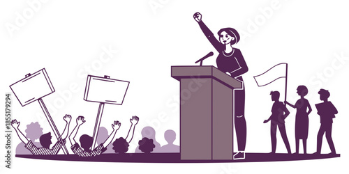 Woman Leader Inspiring Protest Crowd