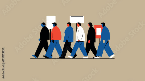 People Marching with Protest Signs – Peaceful Demonstration, Social Movement and Activism Vector Illustration