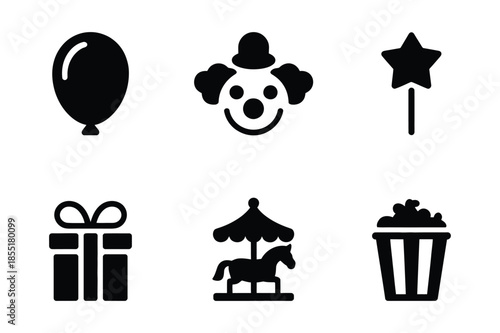 Carnival and birthday party entertainment vector icon set
