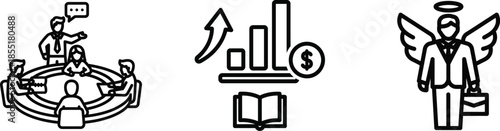 Business professionals collaborating and an angel investor with a financial growth chart, symbolizing business growth and success