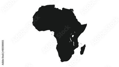 Simple and clean black silhouette map of the continent of Africa, isolated on a white background for geography or travel concepts.