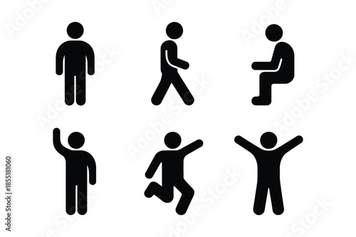 Human figure stick man icons showing actions and movement