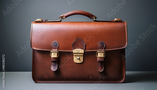 Wallpaper Mural a brown leather briefcase with visible scuffs faded shine and old brass locks placed on a minimal surface as a symbol of experience and professional journey Torontodigital.ca