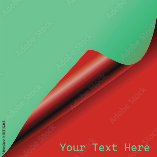 Abstract red and white paper background featuring a curled page corner and folded sheet template with a shadow design on a blank vector document for business label illustration