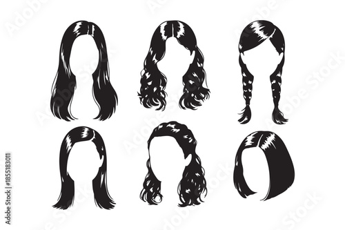 Women's hairstyle silhouettes for fashion and hair salon