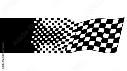 Racing checkered flag abstract pixels transition, dynamic motorsport finish line banner, modern speed concept isolated on transparent