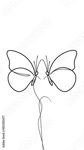 Minimalist line art illustration featuring two mirrored butterflies