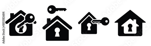 home ownership silhouette icon set, black color and white background