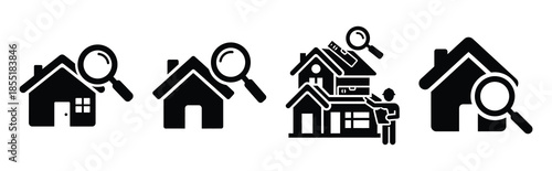 housing inspection silhouette icon set, black color and white background