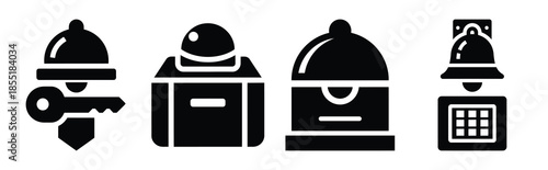 property alarm silhouette icon set, black color and white background