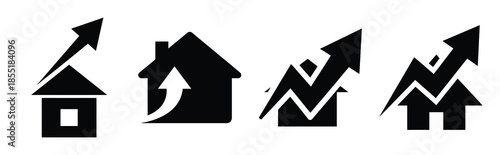 property demand silhouette icon set, black color and white background
