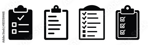 real estate checklist silhouette icon set, black color and white background