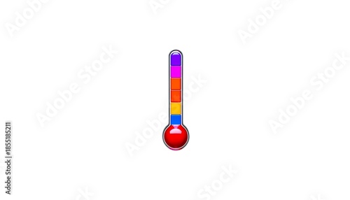 Colorful thermometer with rainbow colored liquid indicating temperature changes and hot or cold weather conditions
