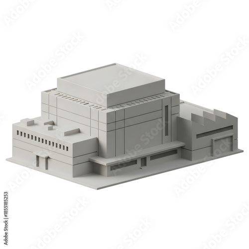 3D factory building icon on transparent background isolated png.