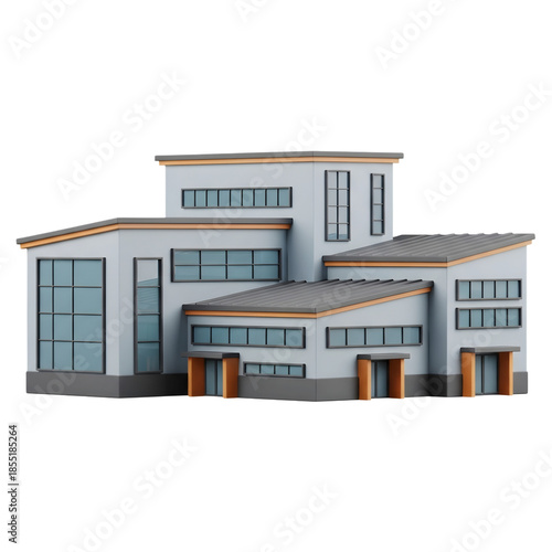 3D factory building icon on transparent background isolated png.