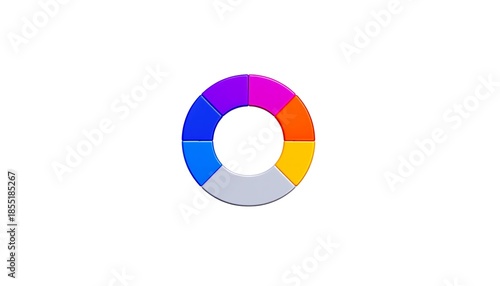 Dynamic circular infographic with six distinct color segments symbolizing creativity, innovation, and unity across various applications and concepts in a modern design