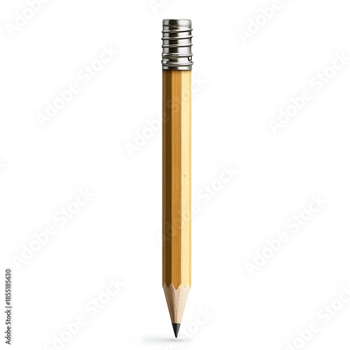 Sharp yellow pencil with silver ferrule on white background