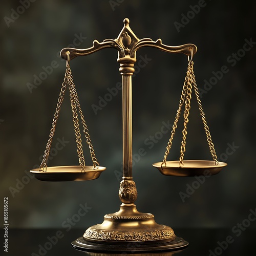 Golden scales of justice on ornate stand