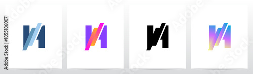 Stripes Diagonal Cut Letter in Half Initial Logo Design H