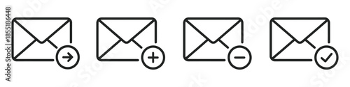 A collection of email icons depicting various mail actions and statuses