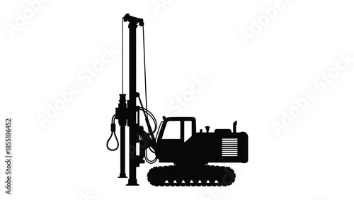 Black silhouette of a drilling rig machine on a white background