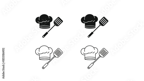 Chef hats and spatulas a simple black and white icon set illustration