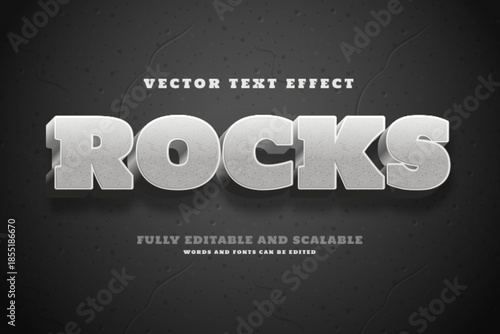 Rocks vector text effect with 3d stone letters on dark background