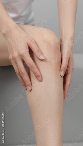 Person Examining Knee with Careful Hands