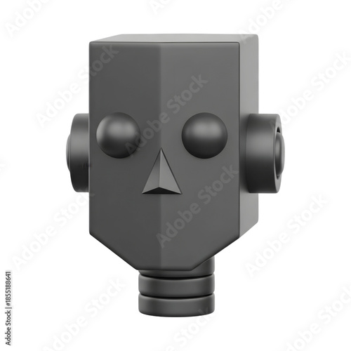 3D robot head icon on transparent background isolated png.