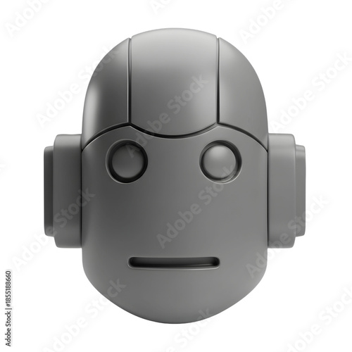 3D robot head icon on transparent background isolated png.