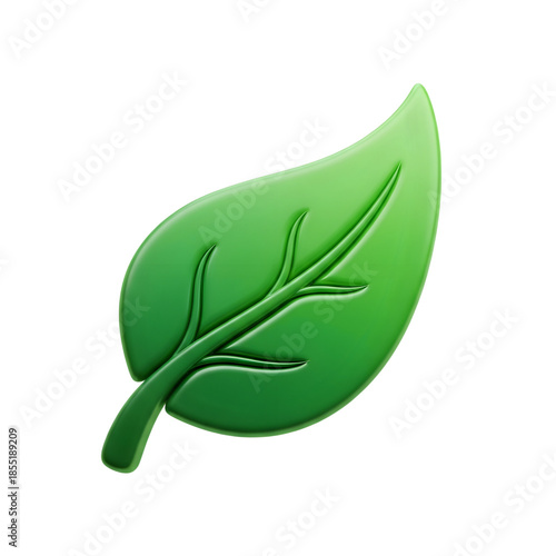 3D leaf icon on transparent background isolated png.