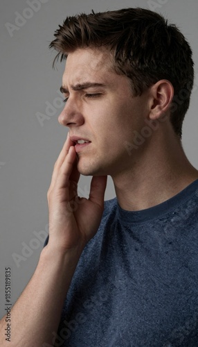 Young Man Suffering From Toothache Casual Setting