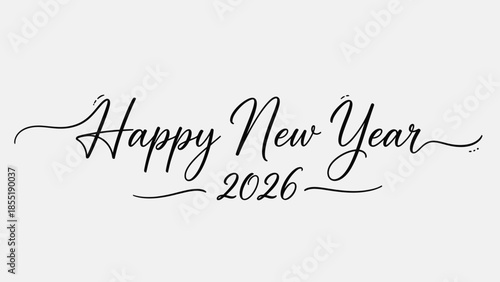 Happy new year 2026 elegant calligraphic text on white