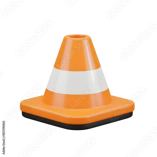 3D road traffic cone icon on transparent background isolated png.