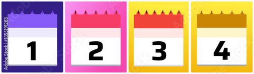 Calendar date set 1, 2, 3, and 4 representing start of month planning, ideal for new schedules, goal setting, reminders, and calendar visuals
