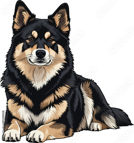 Lapponian Herder dog lying down relaxed head raised