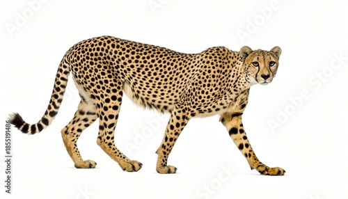 Majestic Cheetah Walking on White Background