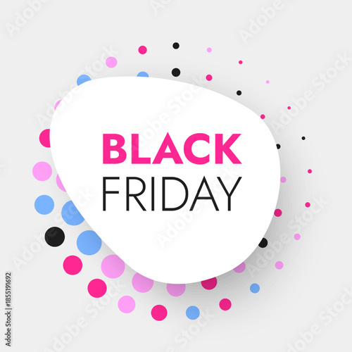 Modern Black Friday sale banner with colorful halftone dots pattern and minimalist typography