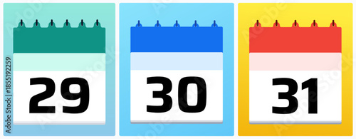 Calendar date set 29, 30, and 31 highlighting end of month planning, ideal for deadlines, schedules, reminders, and structured calendar layouts