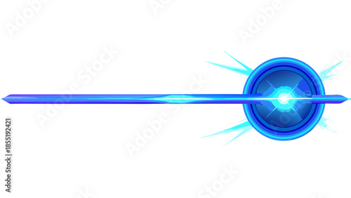 Abstract Blue Energy Beam with Light Rays and Glow Effect on White Background