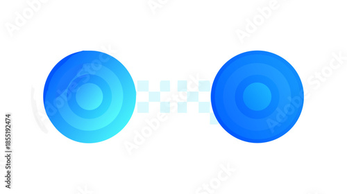 Abstract graphic illustrating digital connection and seamless data transfer between two vibrant blue nodes, symbolizing modern network communication and technological integration