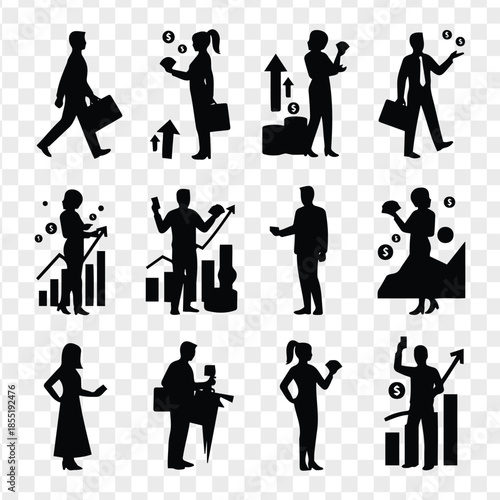 Business People Silhouettes with Money Icons