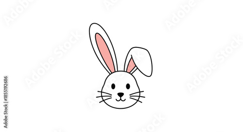 Cute outline drawing of a white bunny rabbit head with long ears and pink inner details on a white background for children art.