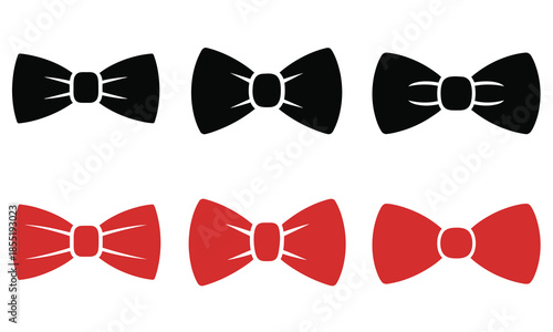 Bow tie icons set, elegant bow tie silhouette collection on white background, formal fashion accessory symbols for men’s wear, wedding design