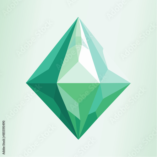 Geometric green diamond design with faceted surfaces and a modern, abstract aesthetic.